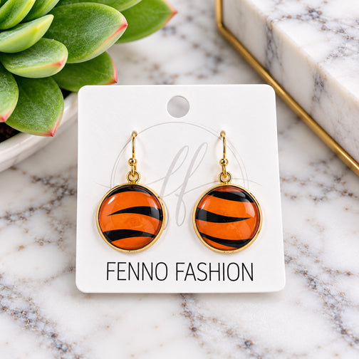 Cincinnati Bengals Tiger Striped Dangly Earrings (GOLD OR SILVER)