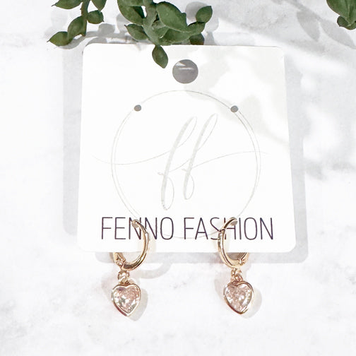 Tiny Sparkling Crystal Heart Huggie Hoop Earrings | Gold Huggie Hoops | Crystal Heart Earrings | Tiny Heart Earrings | FENNO FASHION