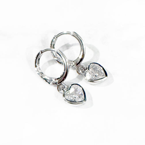 Tiny Sparkling Crystal Heart Huggie Hoop Earrings | Silver Huggie Hoops | Crystal Heart Earrings | Tiny Heart Earrings | FENNO FASHION