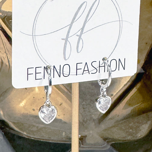 Tiny Sparkling Crystal Heart Huggie Hoop Earrings | Silver Huggie Hoops | Crystal Heart Earrings | Tiny Heart Earrings | FENNO FASHION