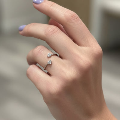 Double Heart Dainty Crystal Adjustable Silver Ring - FENNO FASHION