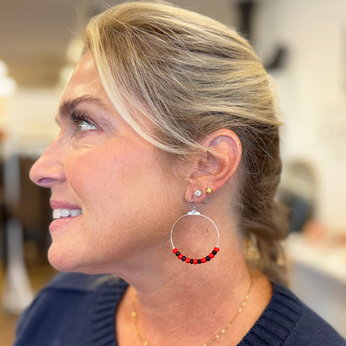 UC Earrings | Red and Black Beaded Hoop Earrings | UC Jewelry | Beaded Hoop Earrings | University of Cincinnati Earrings | FENNO FASHION