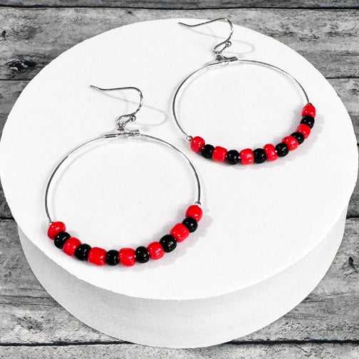 UC Earrings | Red and Black Beaded Hoop Earrings | UC Jewelry | Beaded Hoop Earrings | University of Cincinnati Earrings | FENNO FASHION
