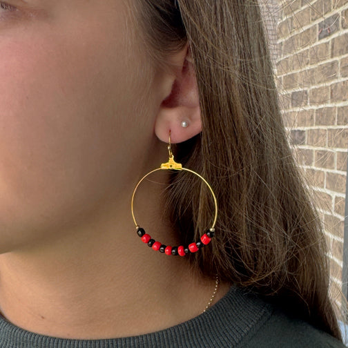 UC Earrings | Red and Black Beaded Hoop Earrings | UC Jewelry | Beaded Hoop Earrings | University of Cincinnati Earrings | FENNO FASHION
