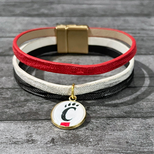 University of Cincinnatis  Bearcat Charm Leather Wrap Bracelet | UC Jewelry | FENNO FASHION