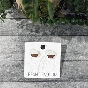 White Marble and Gold Hexagon Earrings | Geometric stud Earrings | Marble Earrings | FENNO FASHION