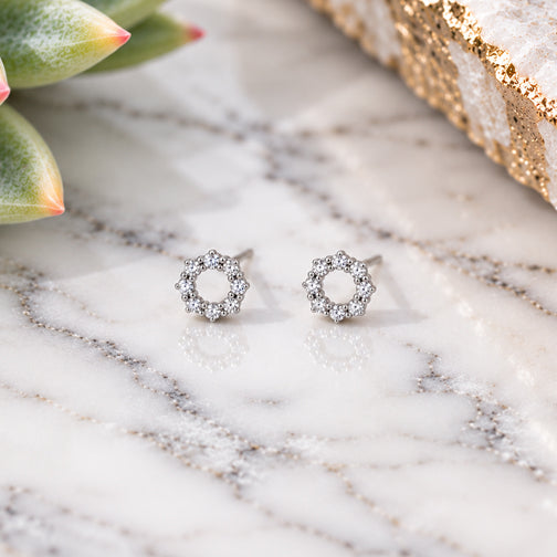 Petite Sparkling Crystal Lined Circle Stud Earrings (GOLD OR SILVER)