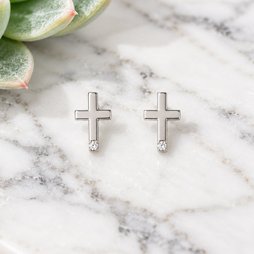Tiny Circle Crystal Cross Stud Earrings (GOLD OR SILVER)