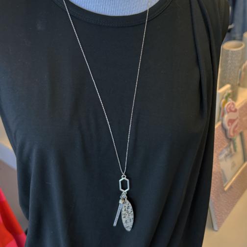 Dalmatian Jasper Stone Silver Pendant Necklace