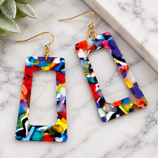 Color Pop Rectangle Earrings (SILVER OR GOLD EAR HOOKS)