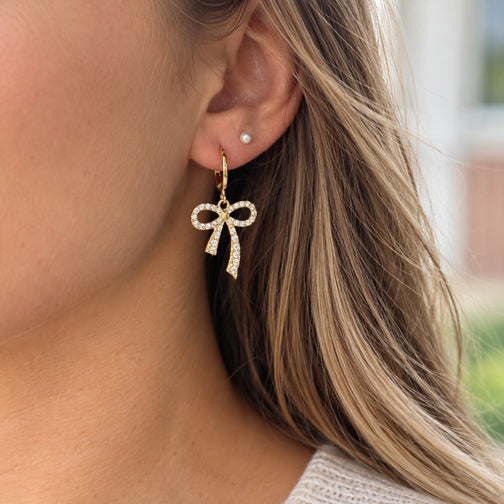 Elegant Sparkling Crystal Bow Earrings (GOLD OR SILVER)