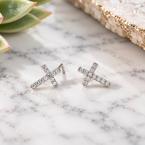 Dainty Crystal-Lined Cross Earrings (GOLD OR SILVER)