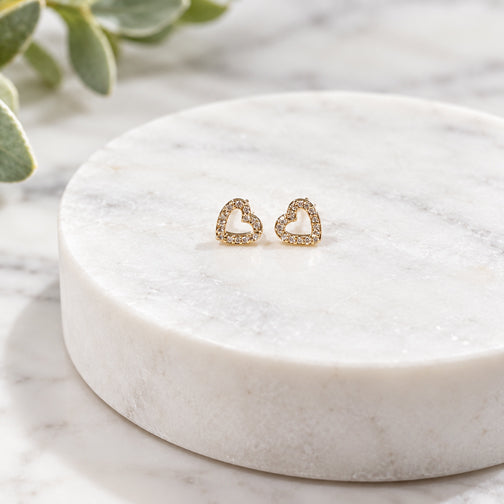 Tiny Crystal Lined Heart Stud Earrings (ROSE GOLD, GOLD OR SILVER)