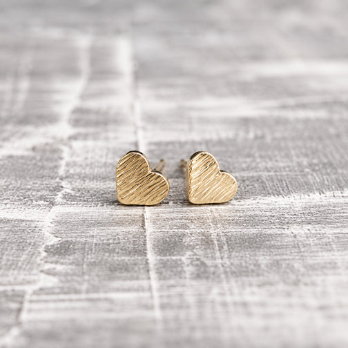 Tiny Brushed Metal Heart Stud Earrings (ROSE GOLD, GOLD OR SILVER)