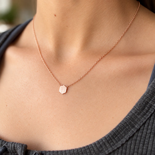 Rose Gold Dainty Hexagon Necklace