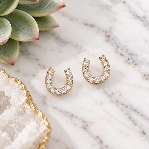 Lucky Little Sparkling Crystal Horseshoe Studs (SILVER OR GOLD)