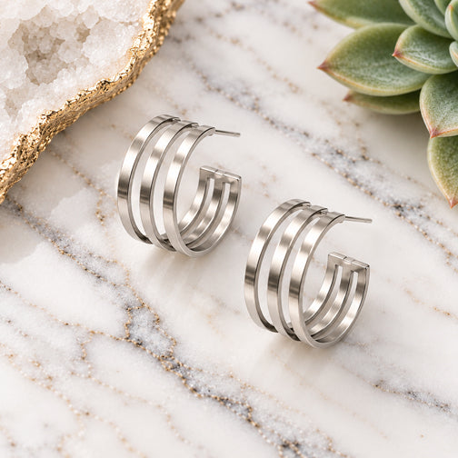 Linear Layered Hoop Earrings (GOLD OR SILVER)