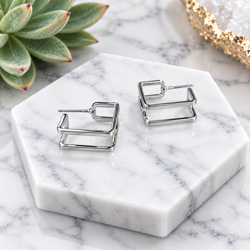 Modern Edge Layered Square Hoops (GOLD OR SILVER)
