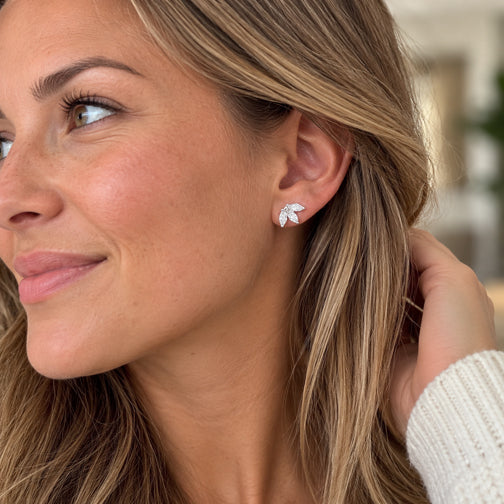 Silver Crystal Bloom Stud Earrings