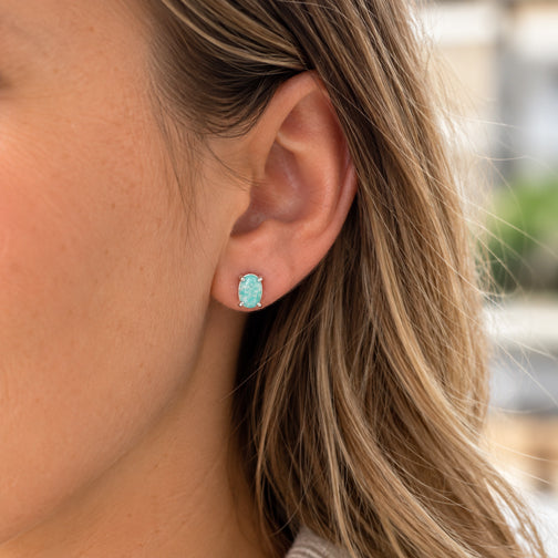Oval Peruvian Opalstone Silver Stud Earrings