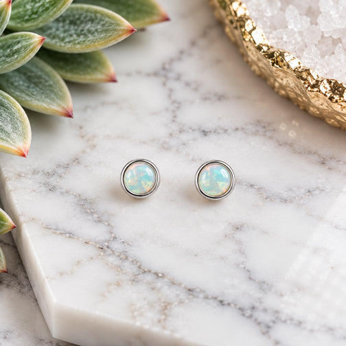 Peruvian Opal Silver Circle Stud Earrings