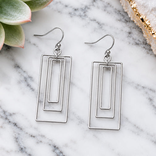 Rectangular Trio Earrings (GOLD OR SILVER)
