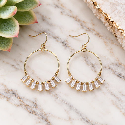 Rectangle Crystal Hoop Earrings (SILVER OR GOLD)