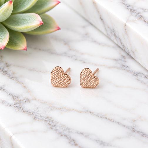 Tiny Brushed Metal Heart Stud Earrings (ROSE GOLD, GOLD OR SILVER)
