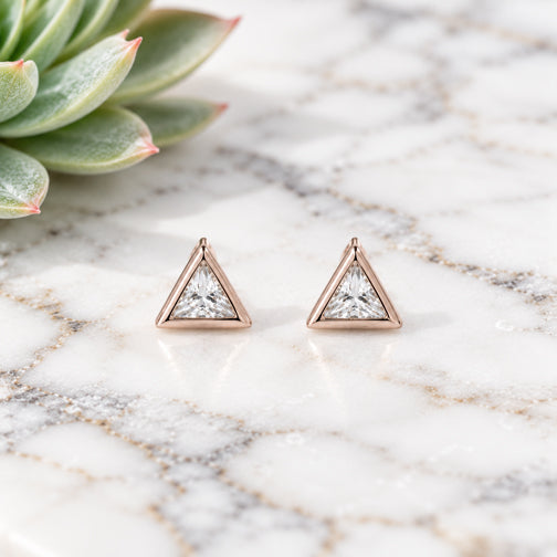 Triangular Tiny Rose Gold Crystal Stud Earrings