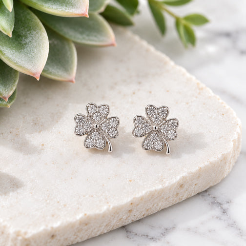 Sparking Crystal Shamrock Stud Earrings (GOLD OR SILVER)