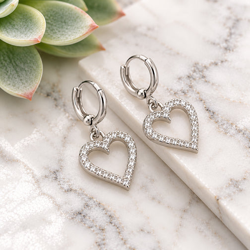 Huggie Hoop Crystal Heart Earrings (GOLD OR SILVER)