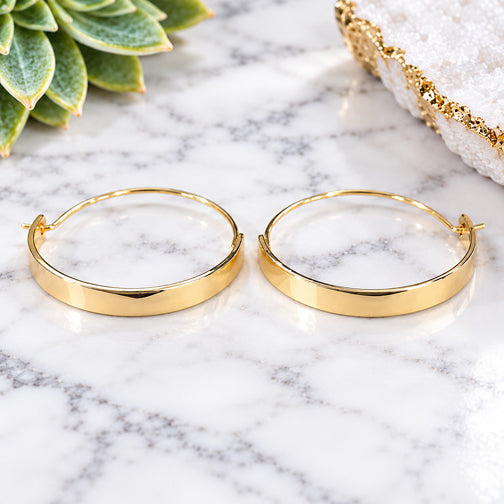 Classic Smaller-Sized Flat Bar Hoops (GOLD OR SILVER)