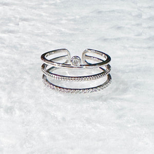 Layered Adjustable Rings | Silver Adjustable Crystal Ring | FENNO FASHION