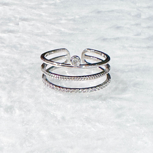 Layered Adjustable Rings | Silver Adjustable Crystal Ring | FENNO FASHION