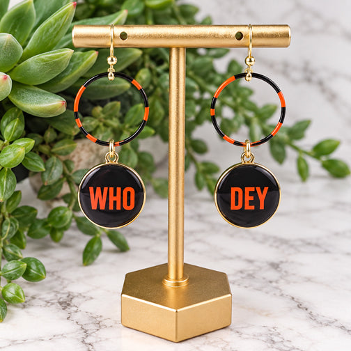 Cincinnati Bengals WHO DEY Earrings (SILVER OR GOLD EAR HOOKS)