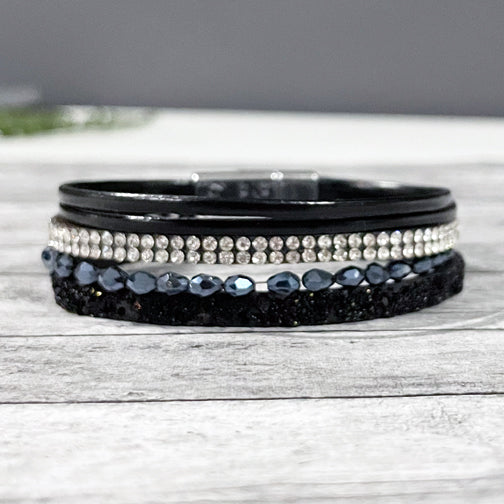 Metallic Gray Leather Wrap Bracelet | Magnetic Clasp Bracelet | Megan Fenno | FENNO FASHION