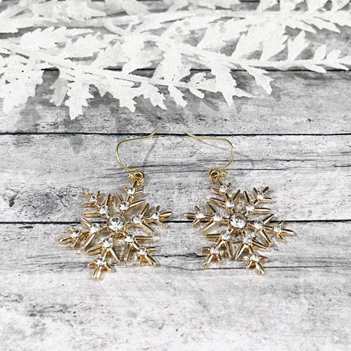 Gold Snowflake Earrings | Crystal Snowflake Earrings | Christmas Earrings | FENNO FASHION | Megan Fenno