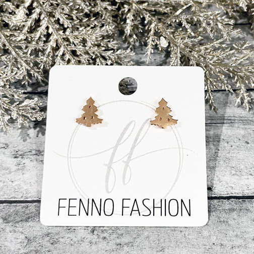 Gold Christmas Tree Stud Earrings | Christmas Jewelry | FENNO FASHION | Megan Fenno