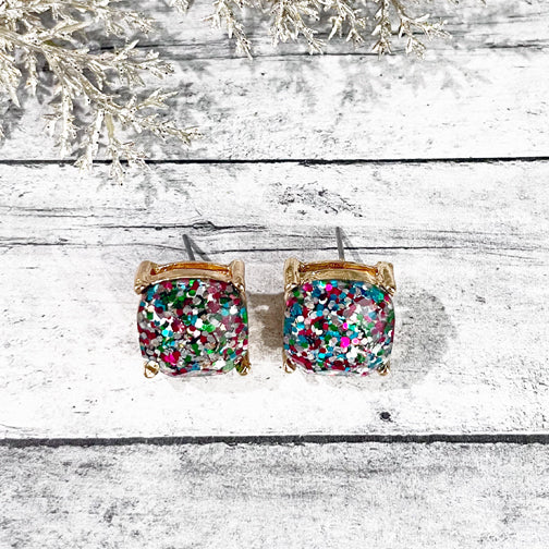 Christmas Glitter Stud Earrings | Christmas Studs | Christmas Earrings | FENNO FASHION | Kendra Scott Inspired Glitter Stud Earrings | Colorful Glitter Studs 