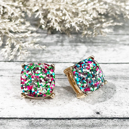 Christmas Glitter Stud Earrings | Christmas Studs | Christmas Earrings | FENNO FASHION | Kendra Scott Inspired Glitter Stud Earrings | Colorful Glitter Studs 