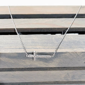 Silver Cross Necklace | Dainty Sideways Cross Necklace | Crystal Cross Necklace | Megan Fenno | FENNO FASHION