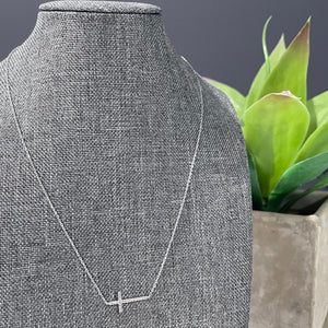 Silver Cross Necklace | Dainty Sideways Cross Necklace | Crystal Cross Necklace | Megan Fenno | FENNO FASHION