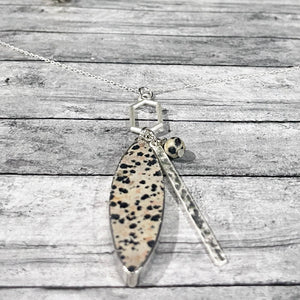 Dalmatian Jasper Stone Silver Pendant Necklace | Long Silver Necklace | Megan Fenno | FENNO FASHION