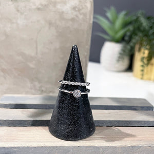 Layered Silver Adjustable Ring | Dainty Crystal Ring | Megan Fenno | FENNO FASHION