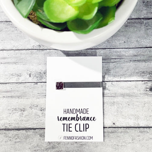 Memorial Tie Clip | Remembrance Accessories | Megan Fenno | FENNO FASHION | Mens Memorial Tie Clip with Funeral Flowers