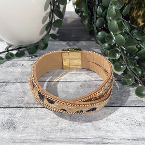 Tan Leopard Gold Magnetic Leather Wrap Bracelet | FENNO FASHION | Megan Fenno