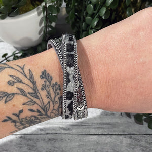 Gray Leopard Silver Magnetic Leather Wrap Bracelet | FENNO FASHION | Megan Fenno