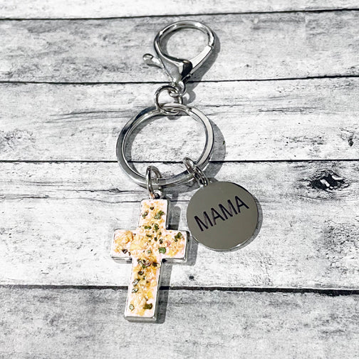 Flower Petal Remembrance Keychain using Handmade Beads | Customizable Keychain | Megan Fenno | FENNO FASHION | Cincinnati | Memorial Jewelry 