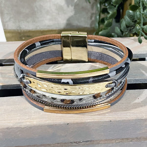 Gray Leopard Leather Wrap Bracelet | Magnetic Clasp Bracelets | Leopard Print Jewelry | FENNO FASHION | Megan Fenno