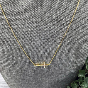 Gold Cross Necklace | Dainty Sideways Cross Necklace | Crystal Cross Necklace | Megan Fenno | FENNO FASHION